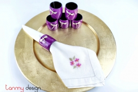 Set of 6 purple napkin rings attached with dragonfly
